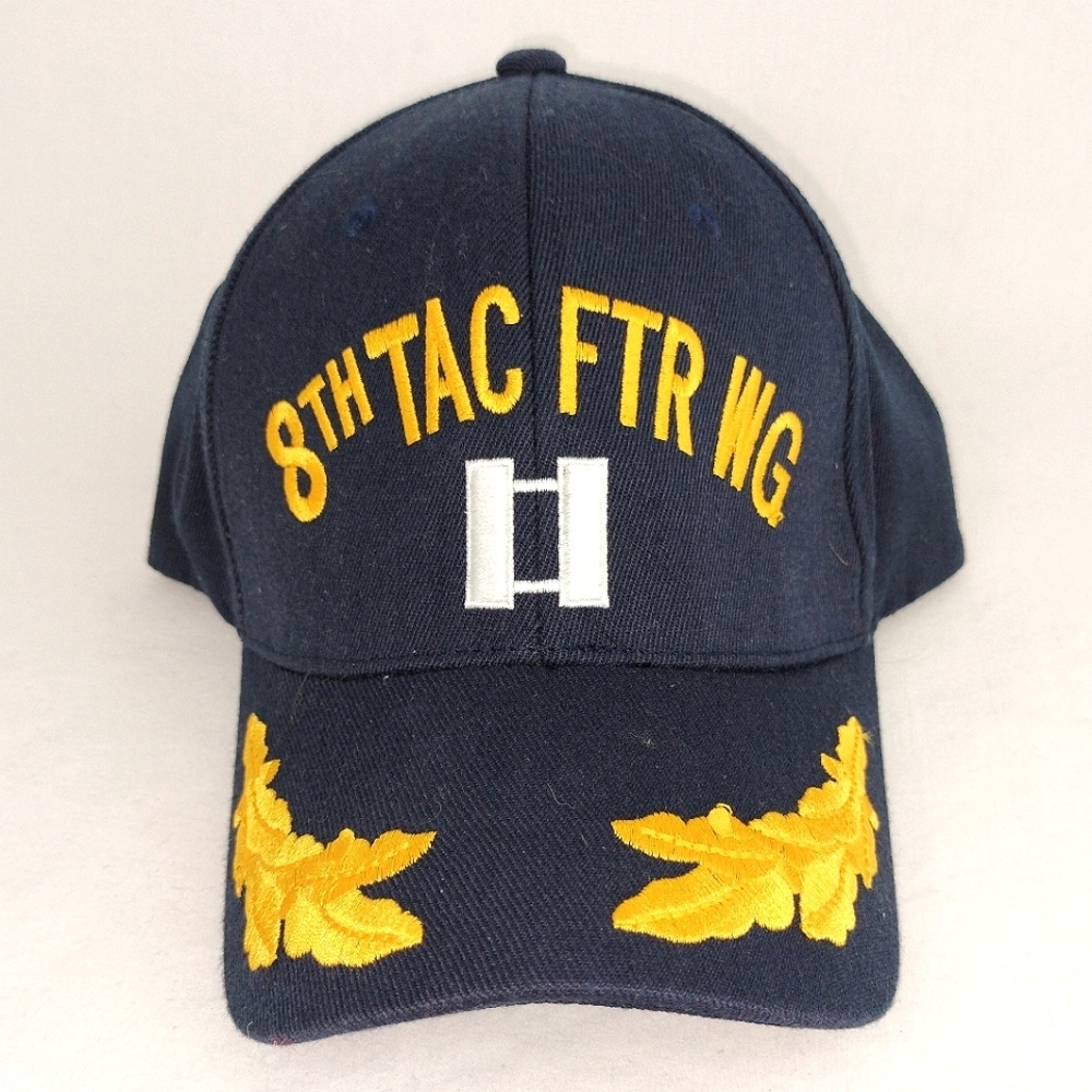 Casa D Sport Navy Wool Blend w/ Golden Embroidered "8TH TAC FTR WG" Baseball Cap